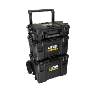 JCB SITESYS-ST 3-Piece Modular Tool Storage System with Cart. Tool Box & Organiser Case with Heavy Duty Wheels
