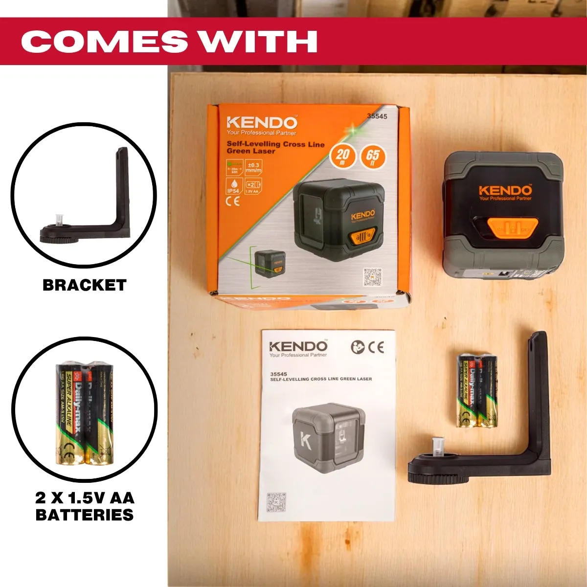 Kendo 20m Self-Levelling Laser Level with 360 Bracket