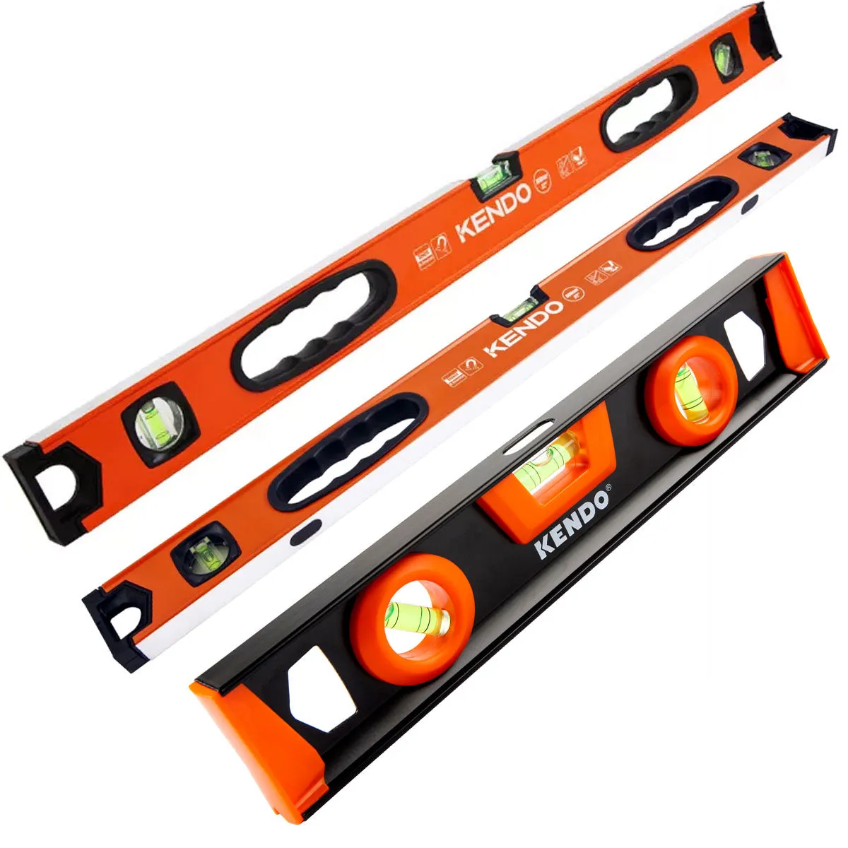 Kendo Magnetic Aluminium & Spirit Level Set 300mm. 600mm. 1200mm
