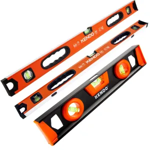 Kendo Magnetic Aluminium & Spirit Level Set 300mm. 600mm. 1200mm