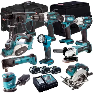 Makita 10 Piece Kit 18V Li-ion with 3 x 5.0Ah Batteries Charger T4TKIT-309