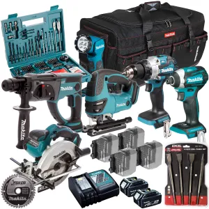 Makita 18V 6 Piece Combo Kit with 2 x 5.0Ah Battery Charger & Accessories Set T4TKIT-17234