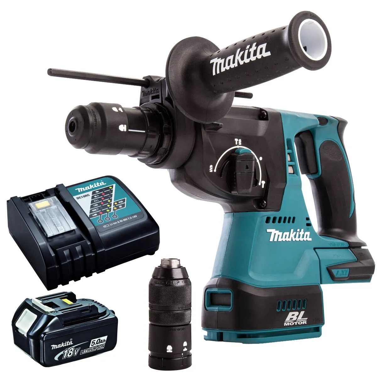 Makita DHR243Z 18V LXT Brushless 24mm SDS  Rotary Hammer Drill With 1 x 5.0Ah Battery & Charger