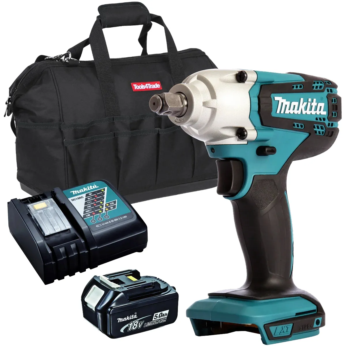 Makita DTW190Z 18V 1/2 Square Impact Wrench with 1 x 5.0Ah Battery Charger & Bag