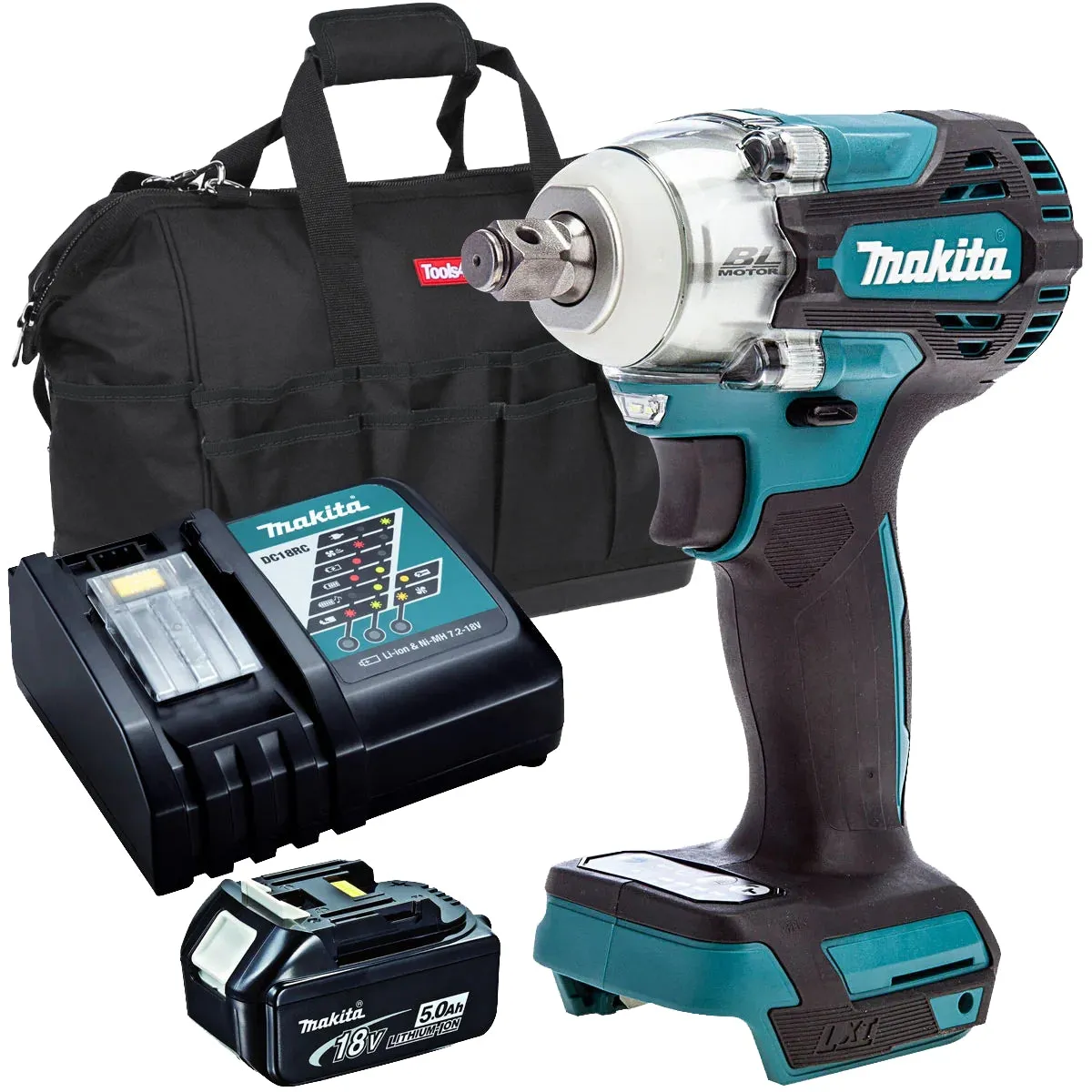 Makita DTW300Z 18V 1/2 Brushless Impact Wrench with 1 x 5.0Ah Battery Charger & Tool Bag