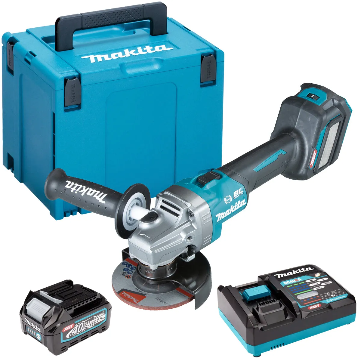 Makita GA022GZ01 40Vmax Brushless 115mm Angle Grinder With 1 x 2.5Ah Battery. Charger & Case