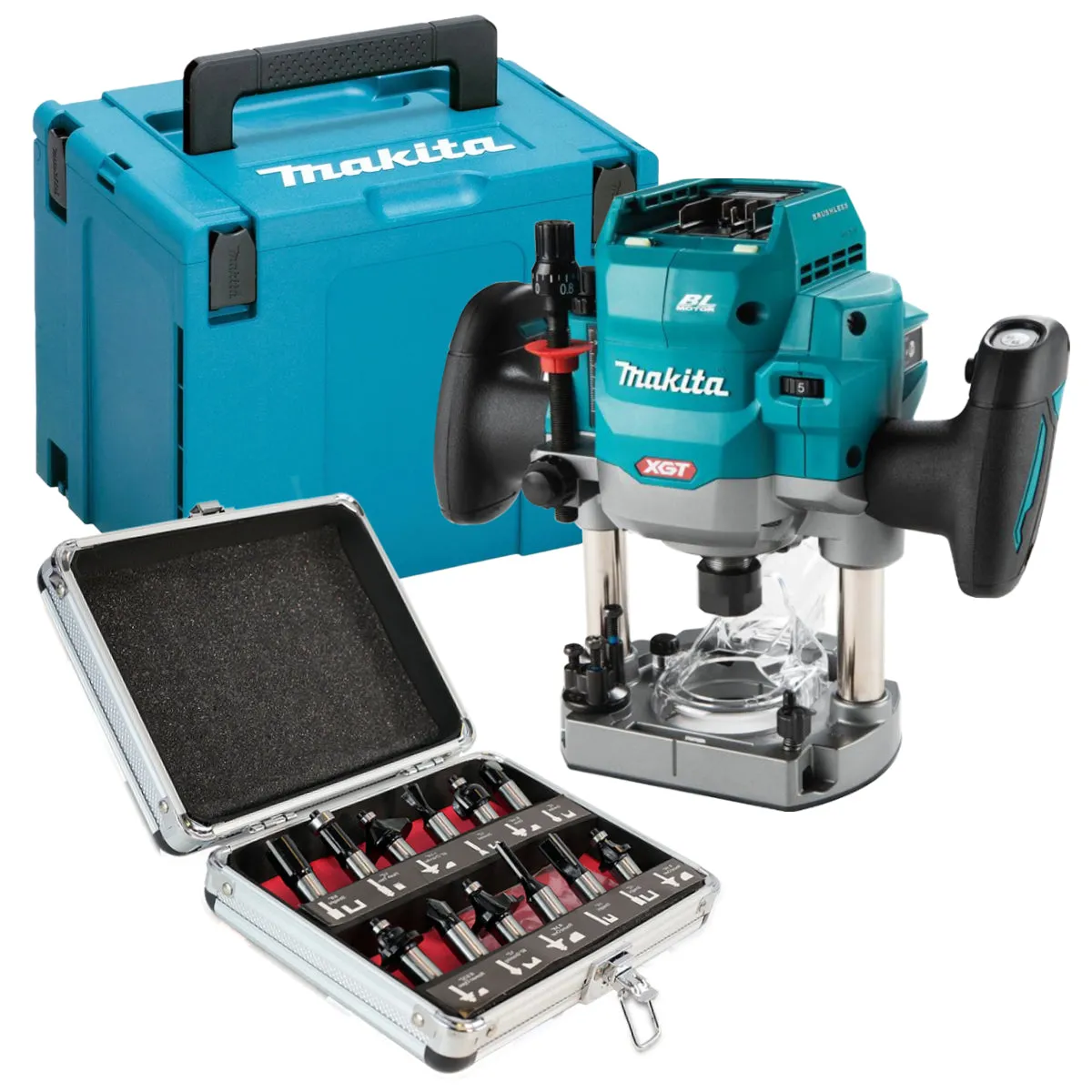 Makita RP001GZ02 40V XGT Brushless 1/2 Router with 12 Piece Cutter Set & Case