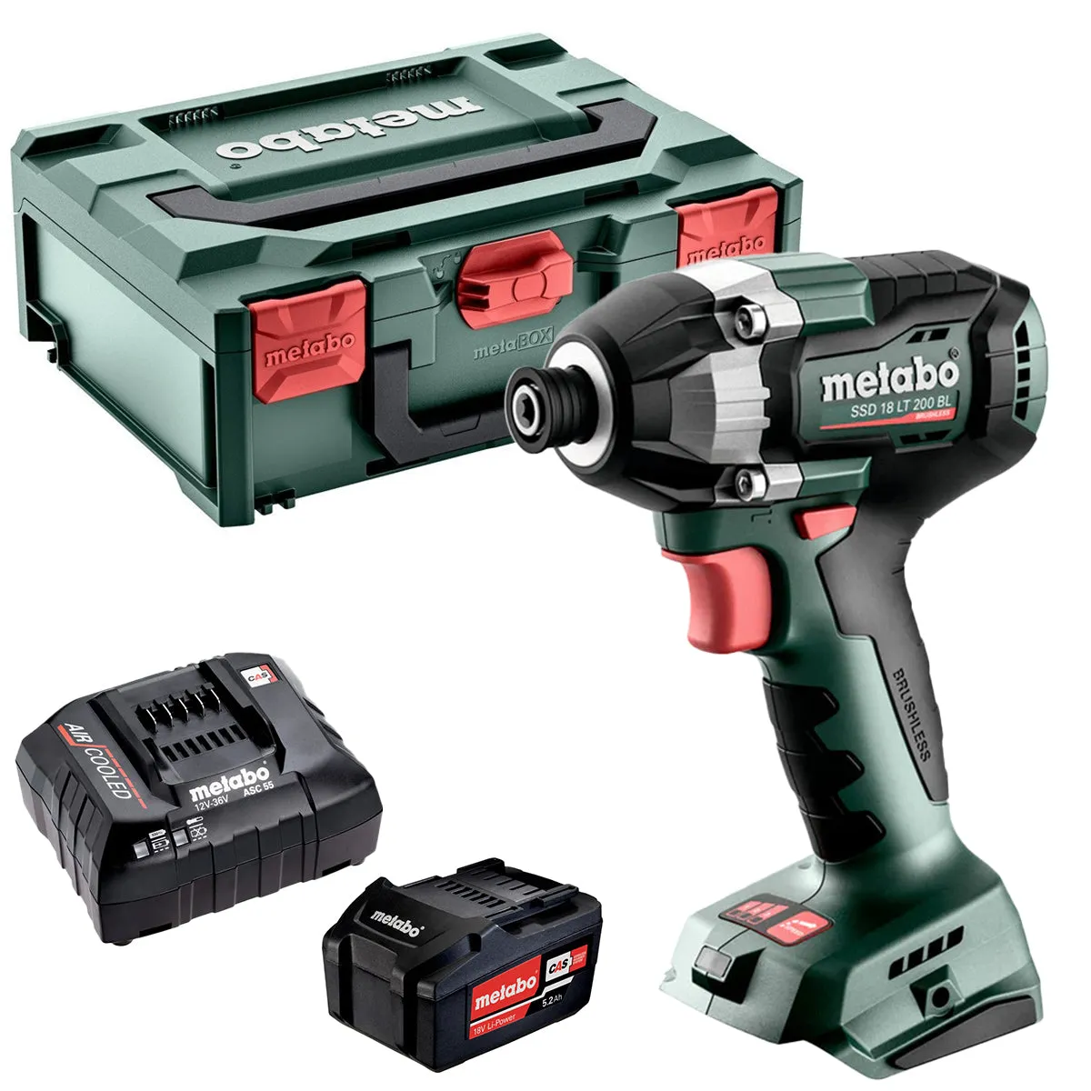 Metabo SSD 18 LT 200 BL 18V Brushless 1/4 Impact Driver with 1 x 5.2Ah Battery Charger & Metabox