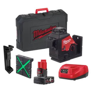 Milwaukee M123PL-401C 12V Green 360 3 Plane Laser with 1 x 4.0Ah Battery. Charger & Case