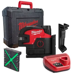 Milwaukee M12CLL4P-301C 12V 4 Points Green Cross Line Laser with 1 x 3.0Ah Battery. Charger & Case 4933479204