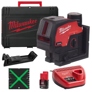 Milwaukee M12CLLP-0 12V Green Cross Line 2 Plane Laser 360 Case with 1 x 2.0Ah Battery & Charger