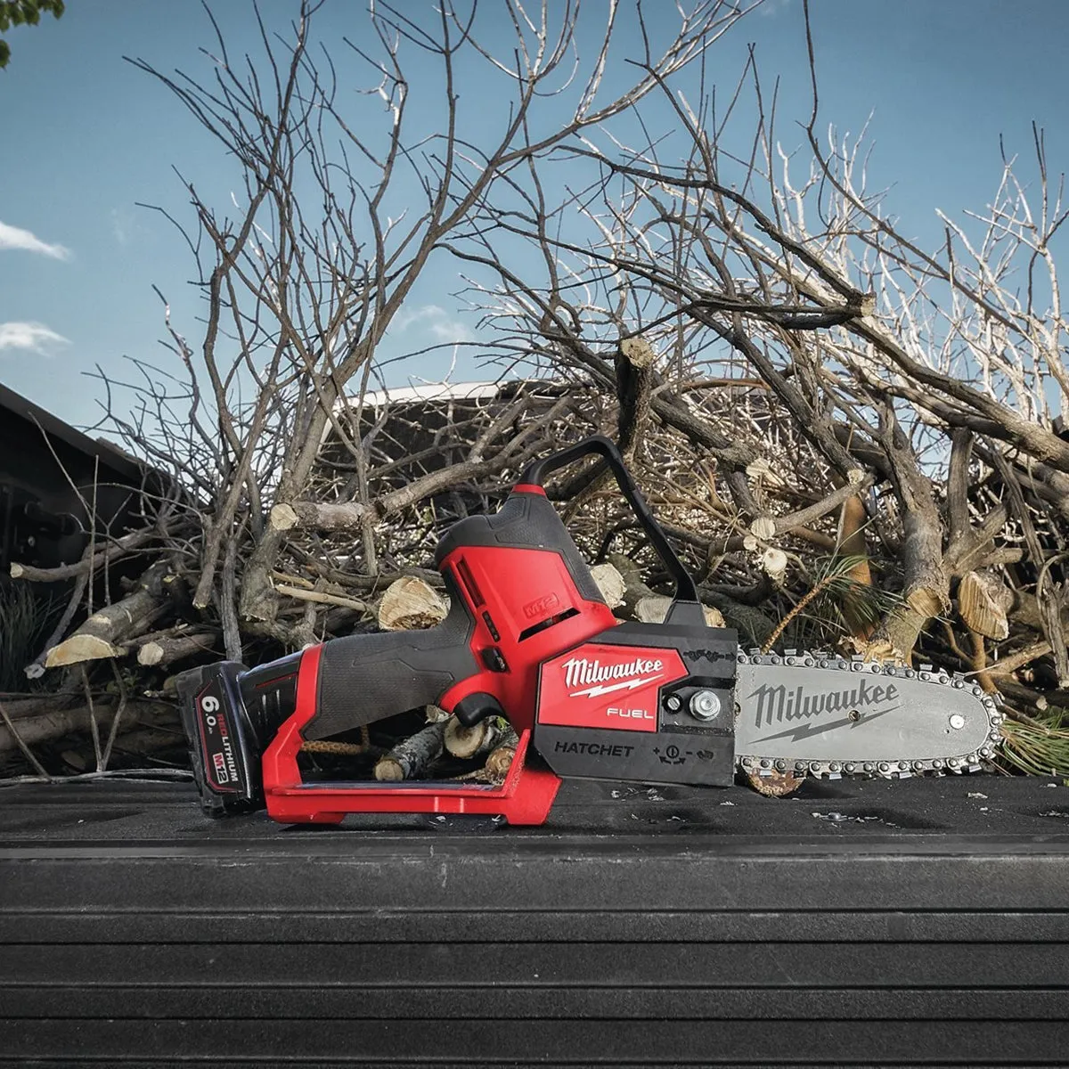 Milwaukee M12FHS-602X 12V 6 FUEL Brushless Hatchet Pruning Saw with 2 x 6.0Ah Batteries. Charger & Tool Bag