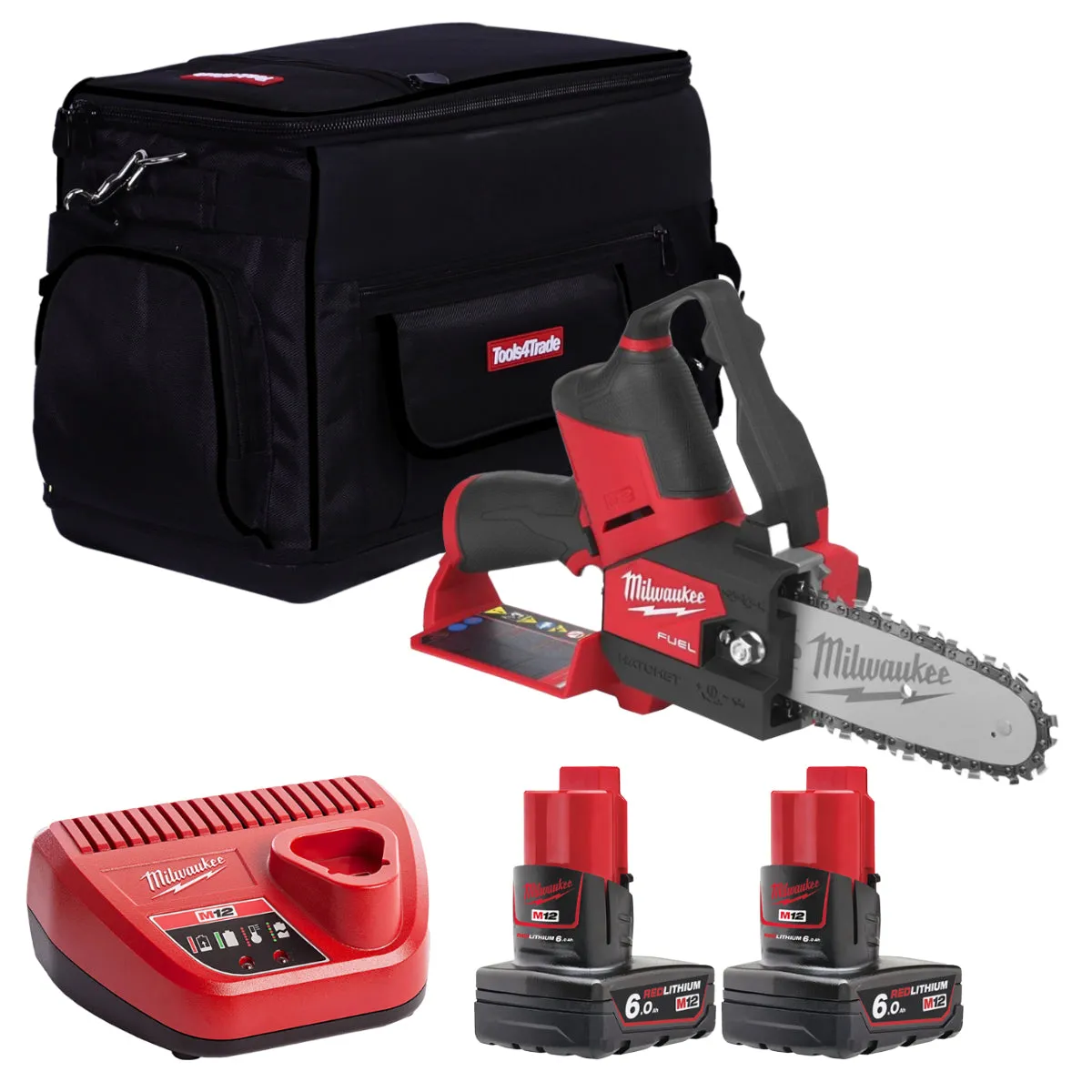 Milwaukee M12FHS-602X 12V 6 FUEL Brushless Hatchet Pruning Saw with 2 x 6.0Ah Batteries. Charger & Tool Bag