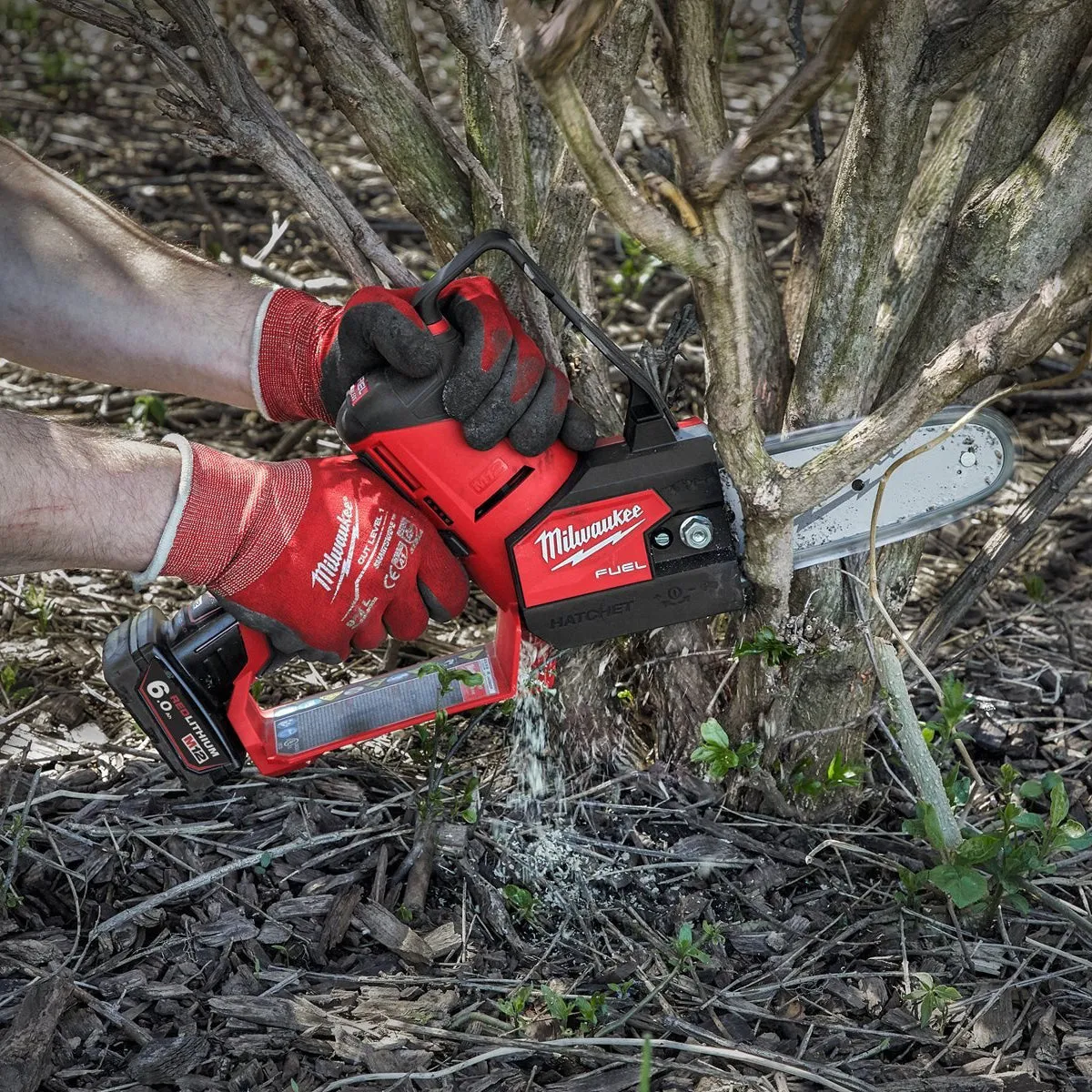 Milwaukee M12FHS-602X 12V 6 FUEL Brushless Hatchet Pruning Saw with 2 x 6.0Ah Batteries. Charger & Tool Bag