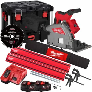 Milwaukee M18FPS55-0P 18V 165mm Fuel Brushless Plunge Saw   2 x 5.0Ah Battery with Blade & Guide Rail Kit