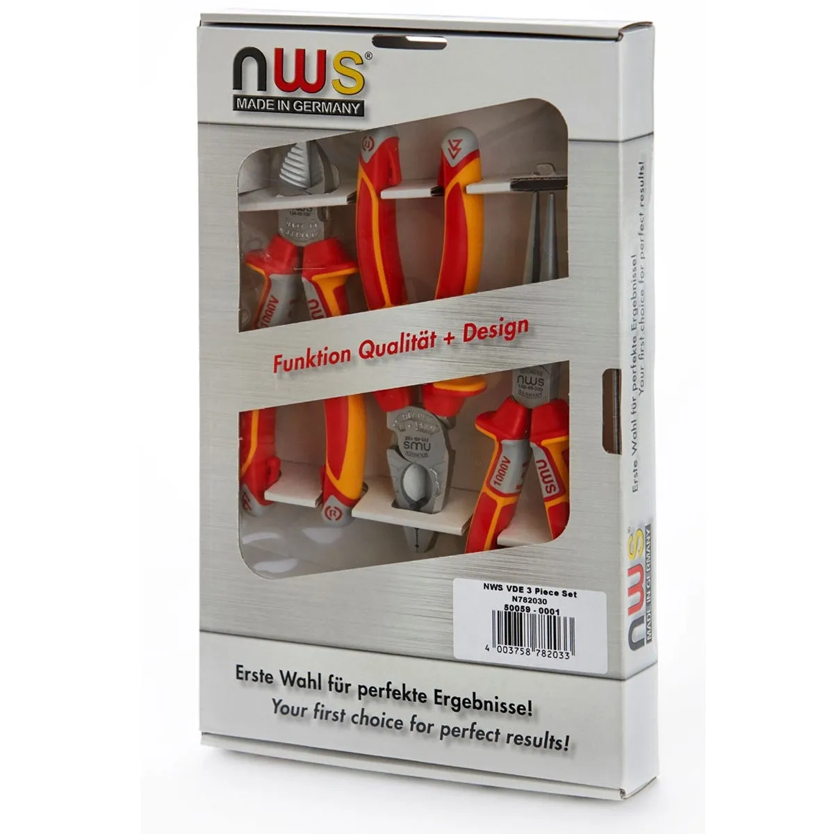 NWS NW782-3K VDE Sidecutter. Combination Plier and Long Nose Plier Set of 3 Piece
