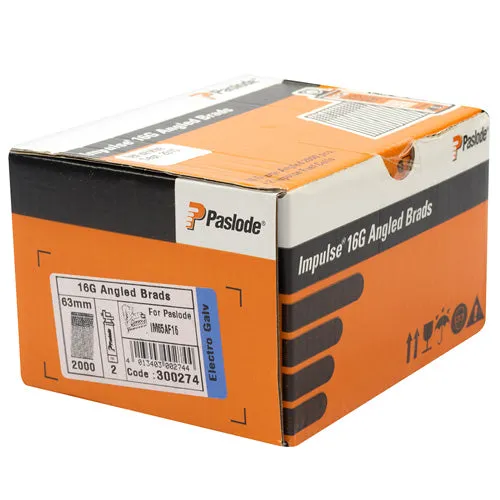 Paslode IM65A 300273 16gx51mm ELGV Angled Electro Galvanised Brad Fuel Pack 2000/Box With 2 Fuel Cell