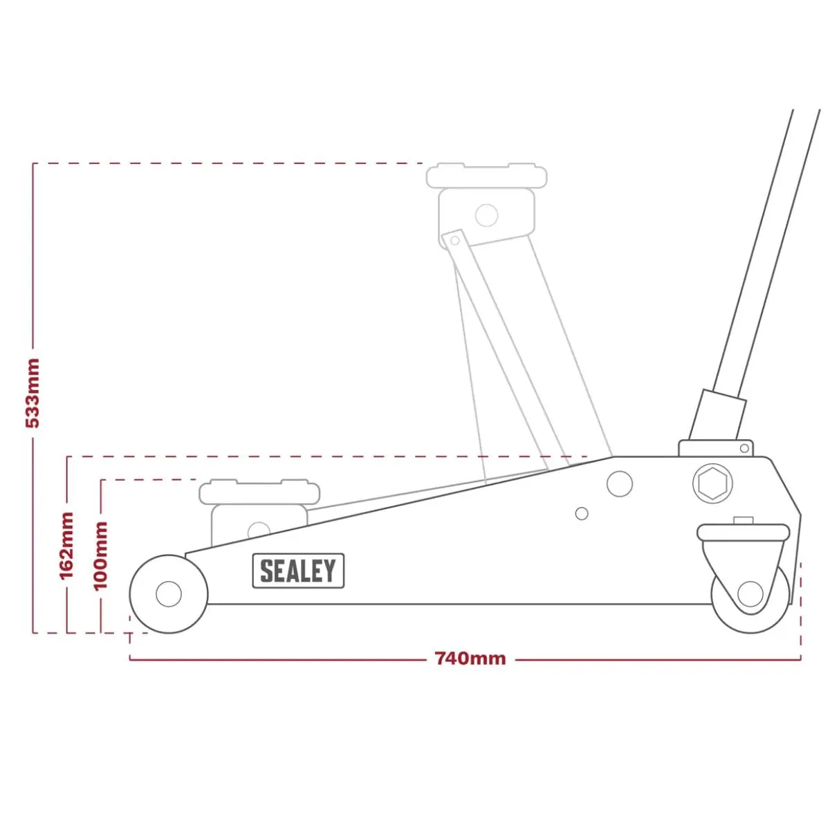 Sealey 3040AB Trolley Jack 3tonne Rocket Lift Black