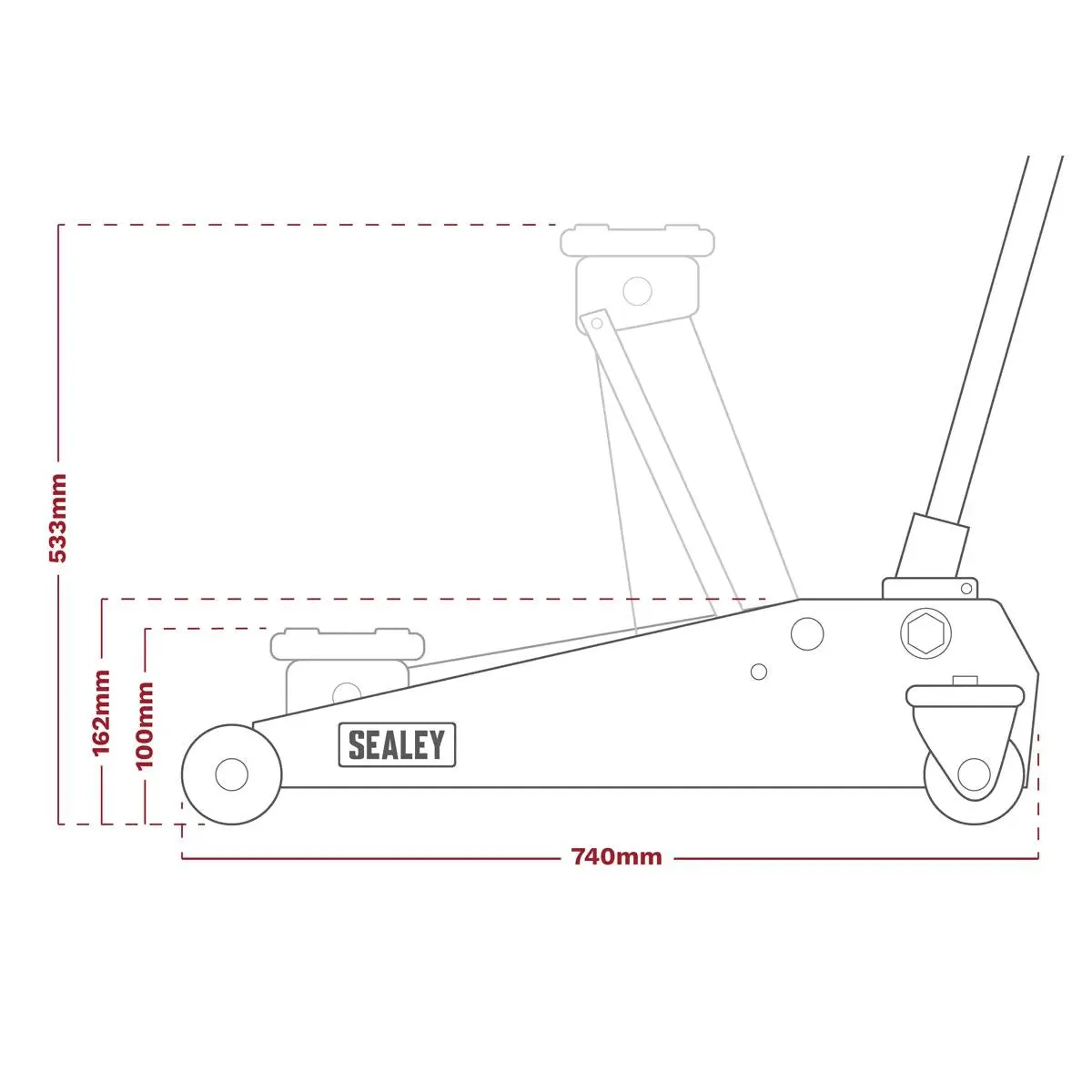 Sealey 3040AR Trolley Jack 3tonne Rocket Lift Red