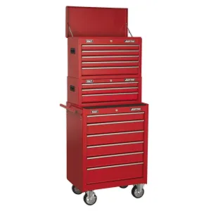 Sealey AP22STACK Topchest. Mid-Box & Rollcab 14 Drawer Stack Red