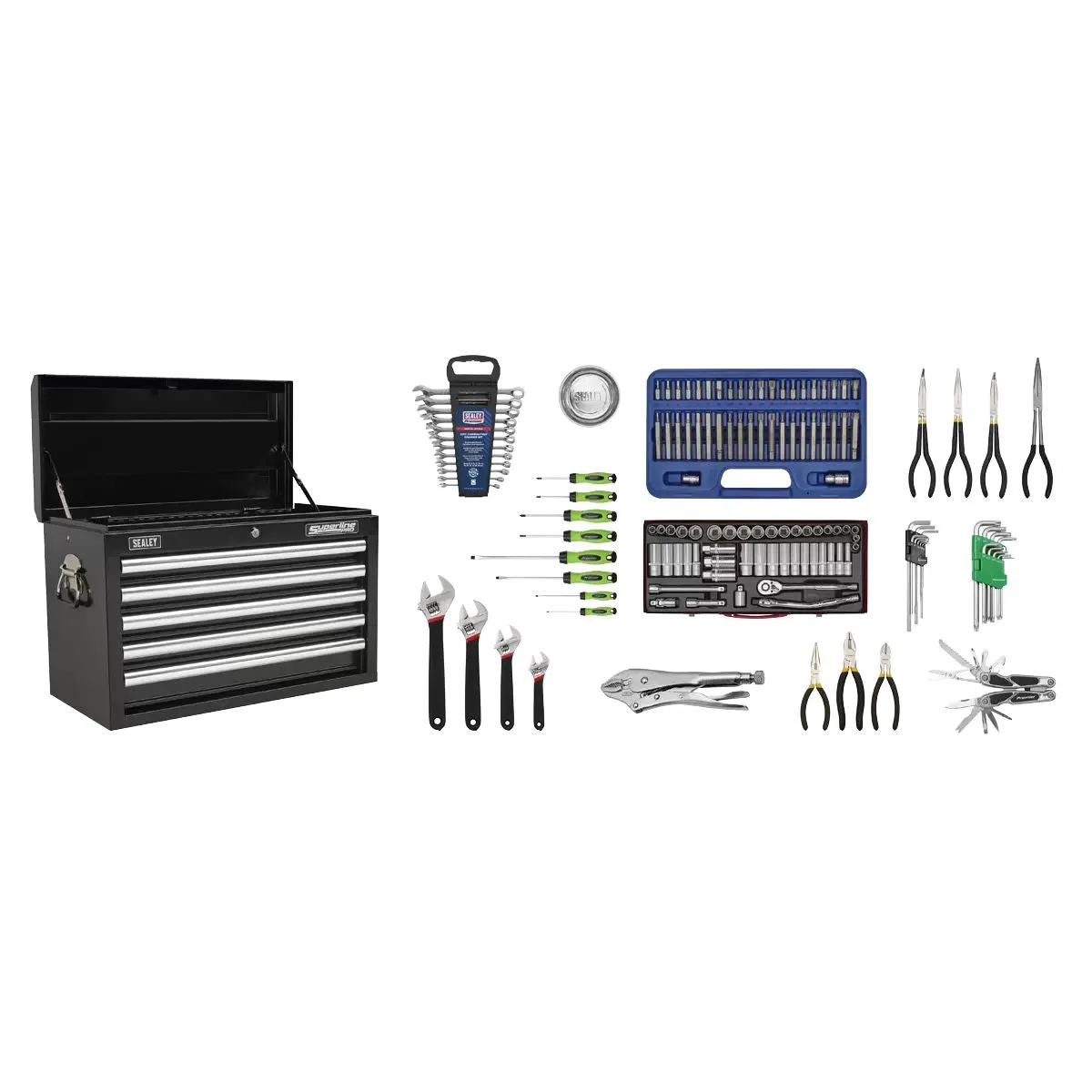 Sealey AP33059BCOMBO 5 Drawer Top chest with 140pc Tool Kit Black
