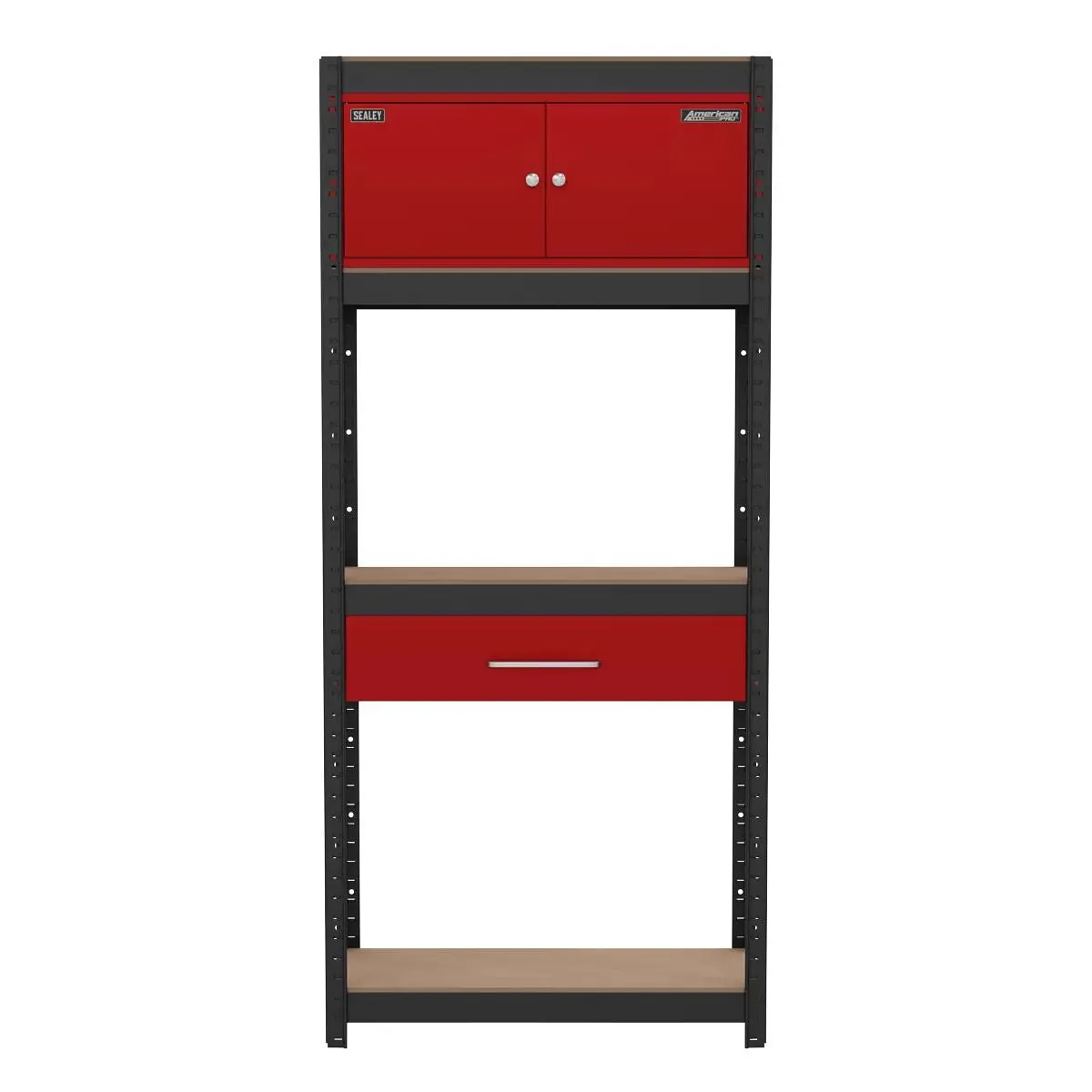 Sealey AP830R Shelving Unit 4-Tier with Cupboard & Drawer 150kg Capacity Per Level