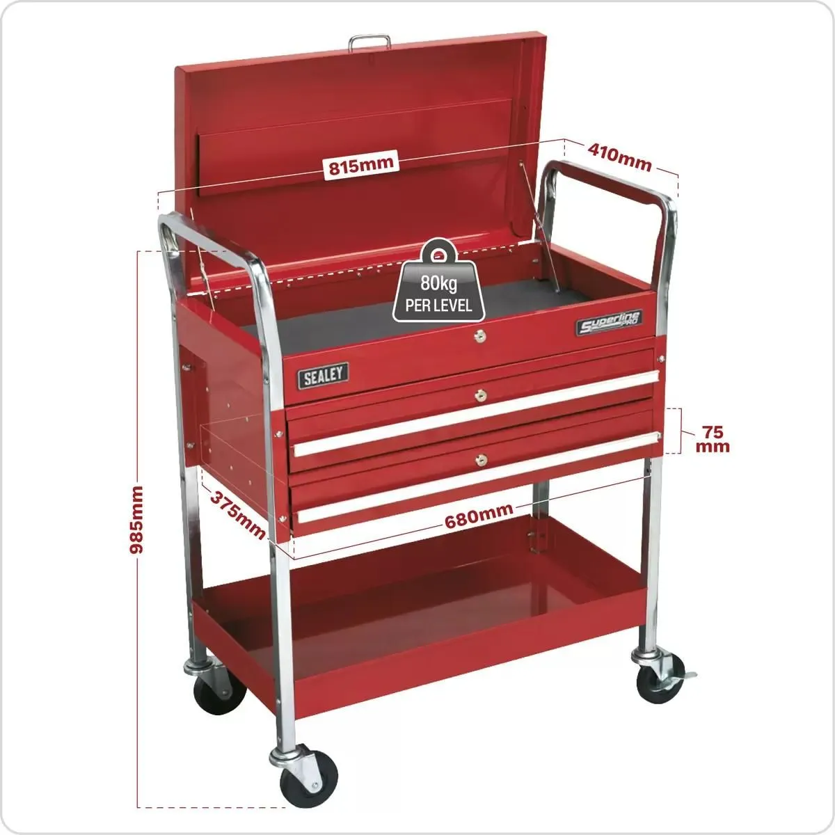 Sealey CX1042D 2-Level Heavy-Duty Trolley with Lockable Top & 2 Drawers