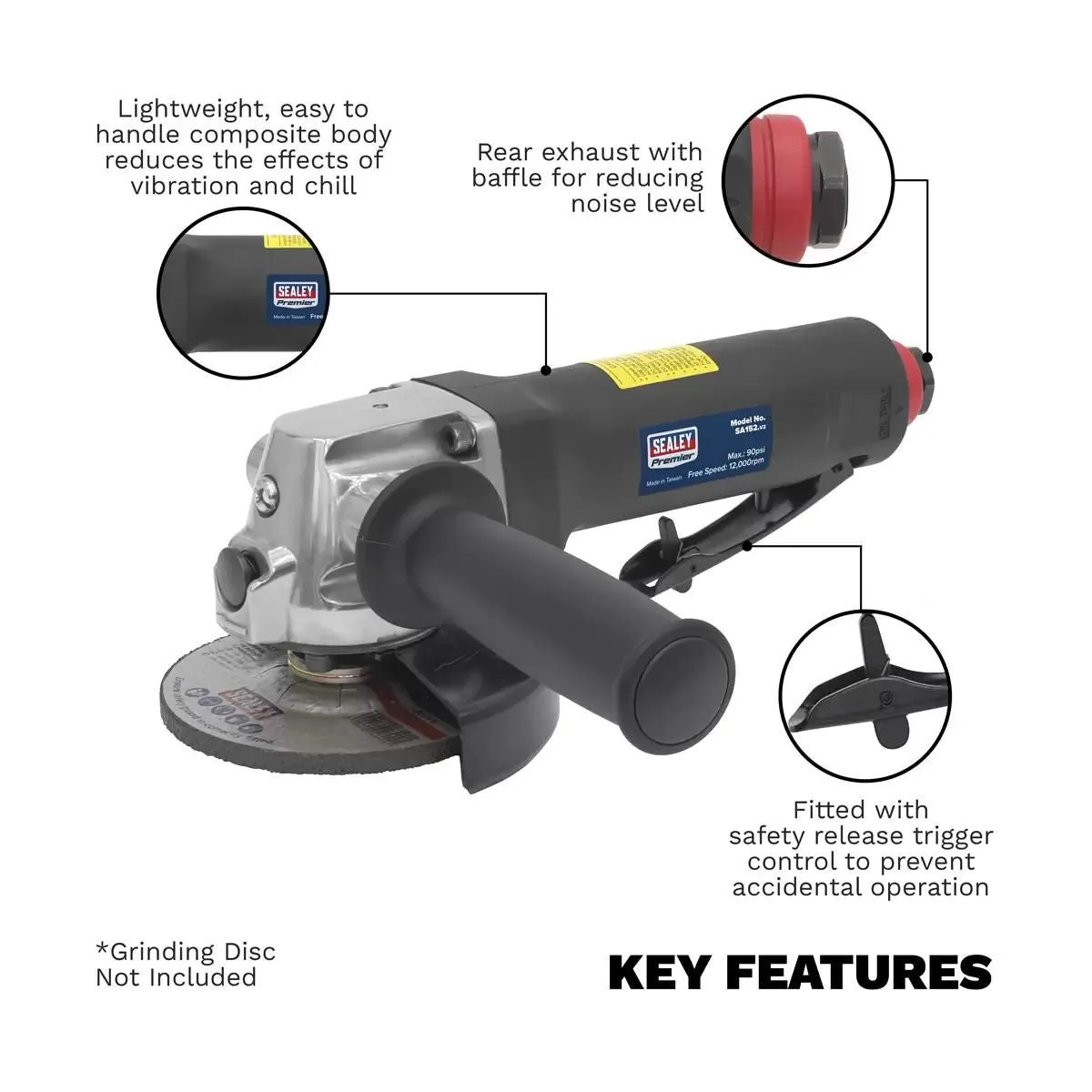 Sealey SA152 100mm Air Angle Grinder Body Only