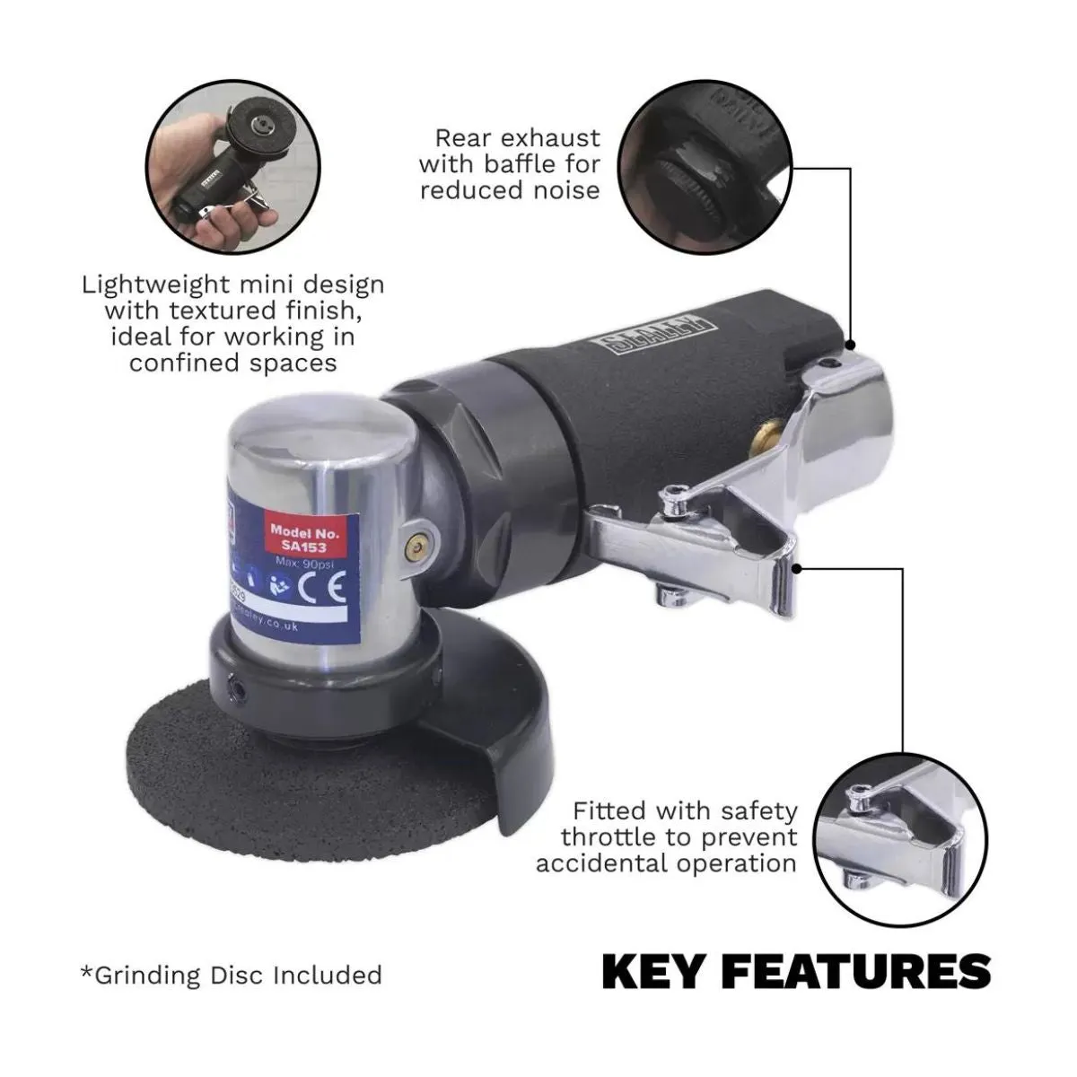 Sealey SA153 Mini Air Angle Grinder 58mm