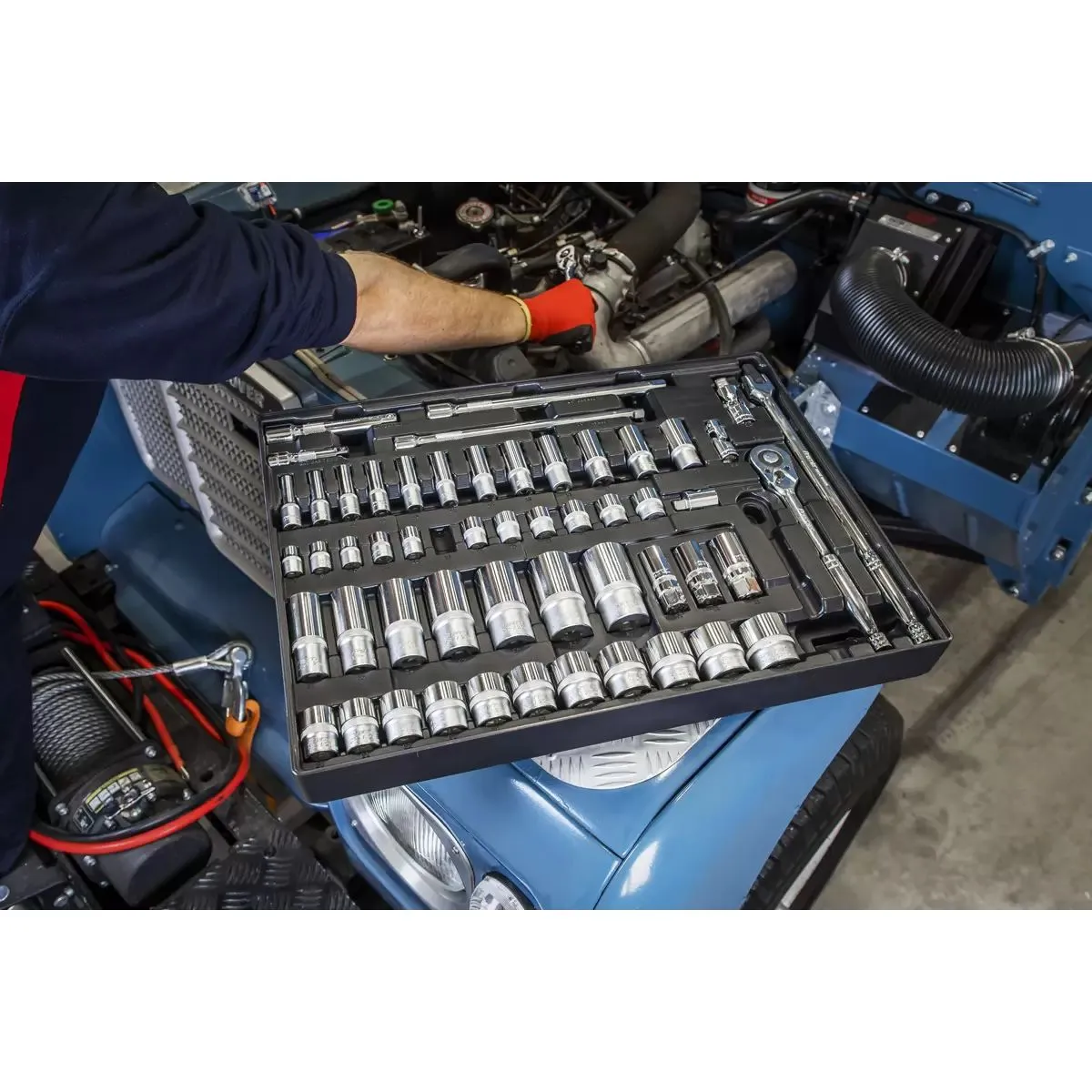 Sealey TBT31 Tool Tray with Socket Set 55pc 3/8in and 1/2inSq Drive