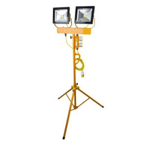 Spectre 110V HD Twin 30W LED Floodlight with 5m Cable. 2 x 16A Outlet and 16A Plug SP-17186
