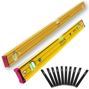 Stabila 96-2 Double Plumb Ribbed Box Level Twin Pack 60cm   120cm With 10 Pencil Set