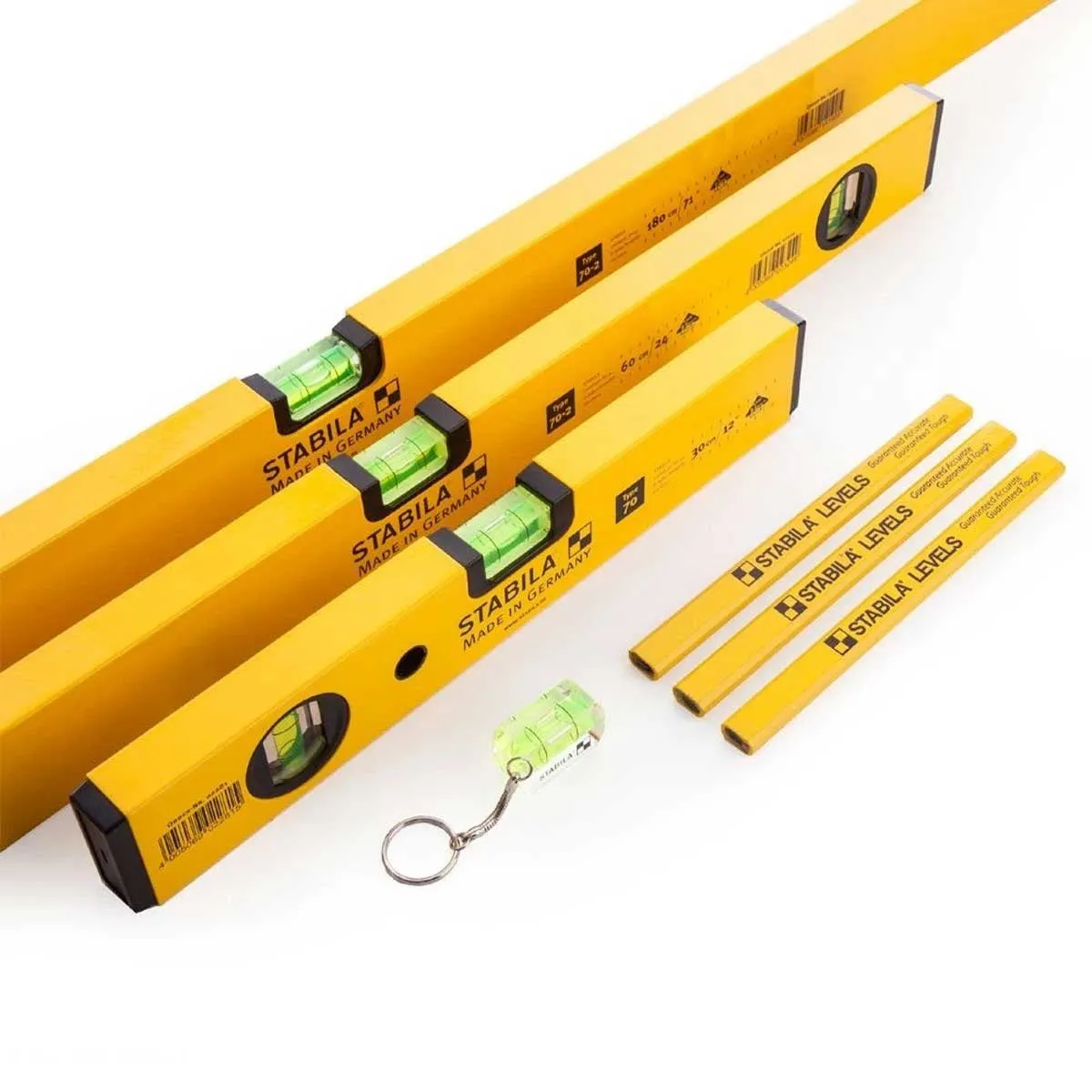 Stabila STB70-2-COMBI 70-2 Spirit Level 3 Pieces Set 180cm. 60cm. 30cm With Pencils & Keyring - 14955