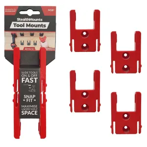 StealthMounts RED Tool Mounts for Milwaukee M18 Tools Pack Of 4 SMT-TM-MW18-RED