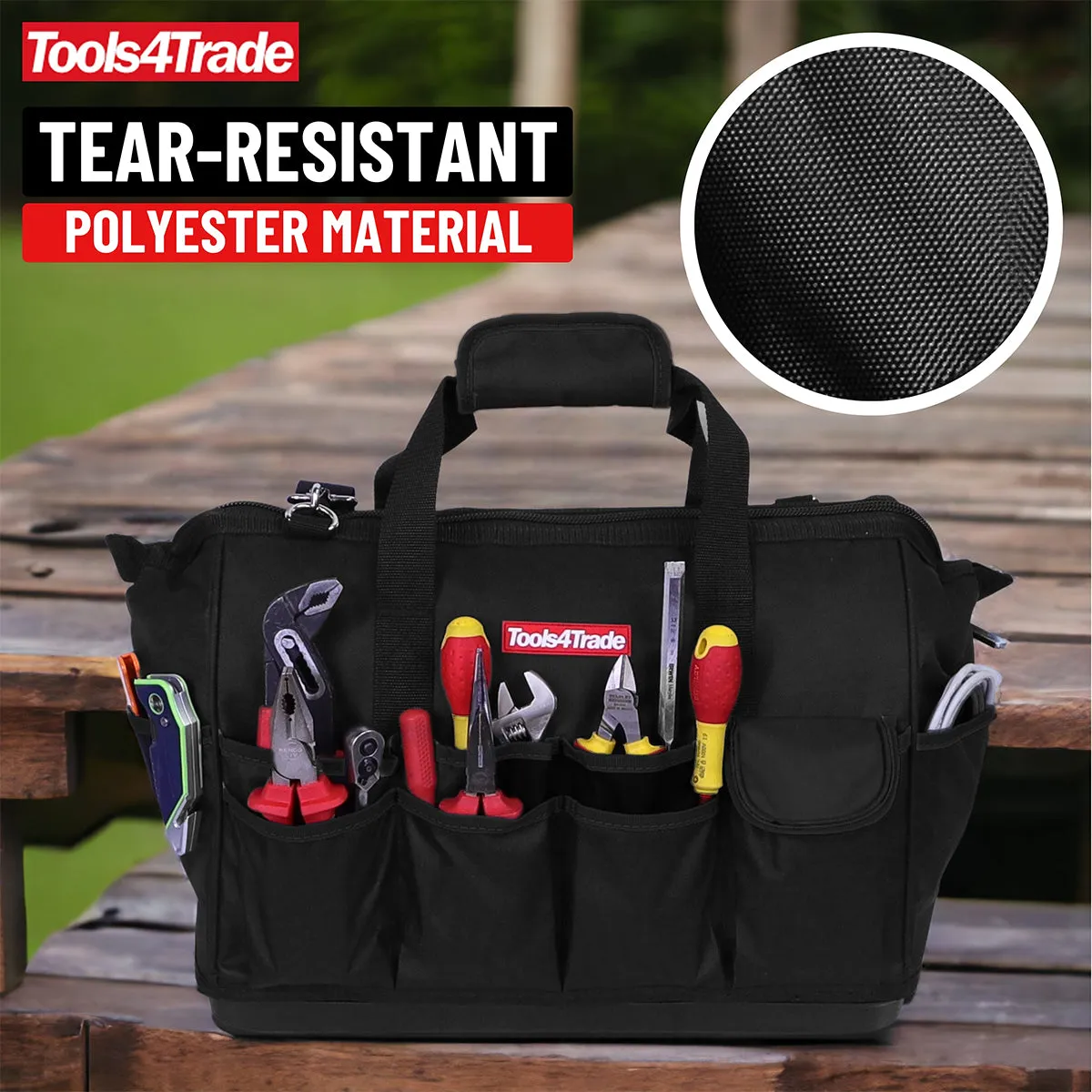 Tools4Trade 18 (45cm) Tool Bag with Multi-Pockets & Hard Base - Black