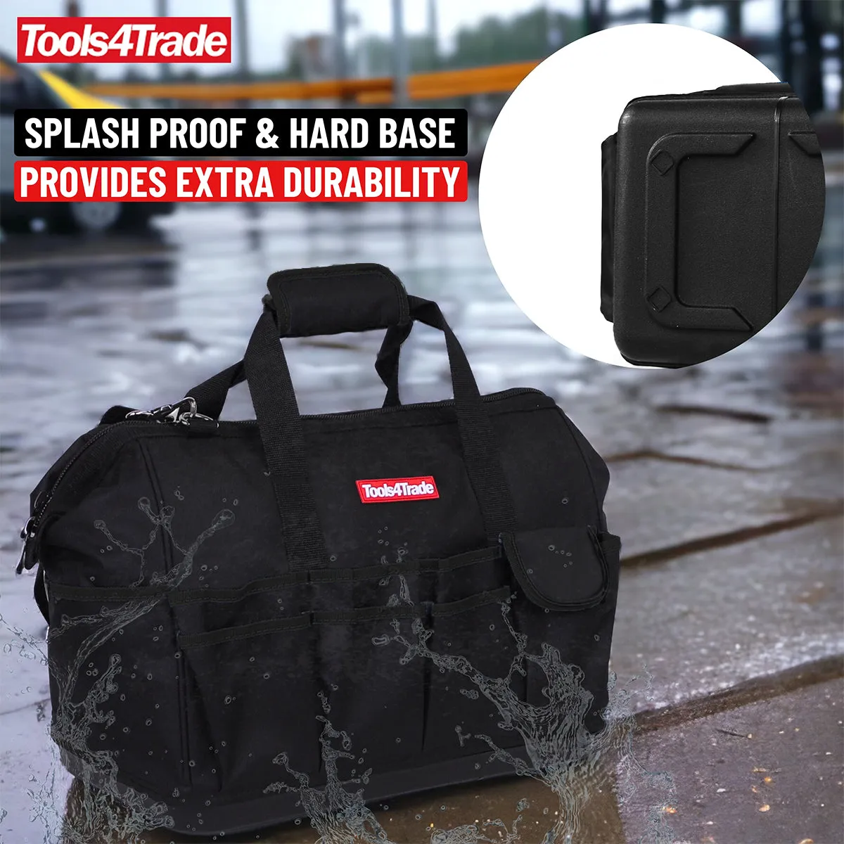 Tools4Trade 18 (45cm) Tool Bag with Multi-Pockets & Hard Base - Black