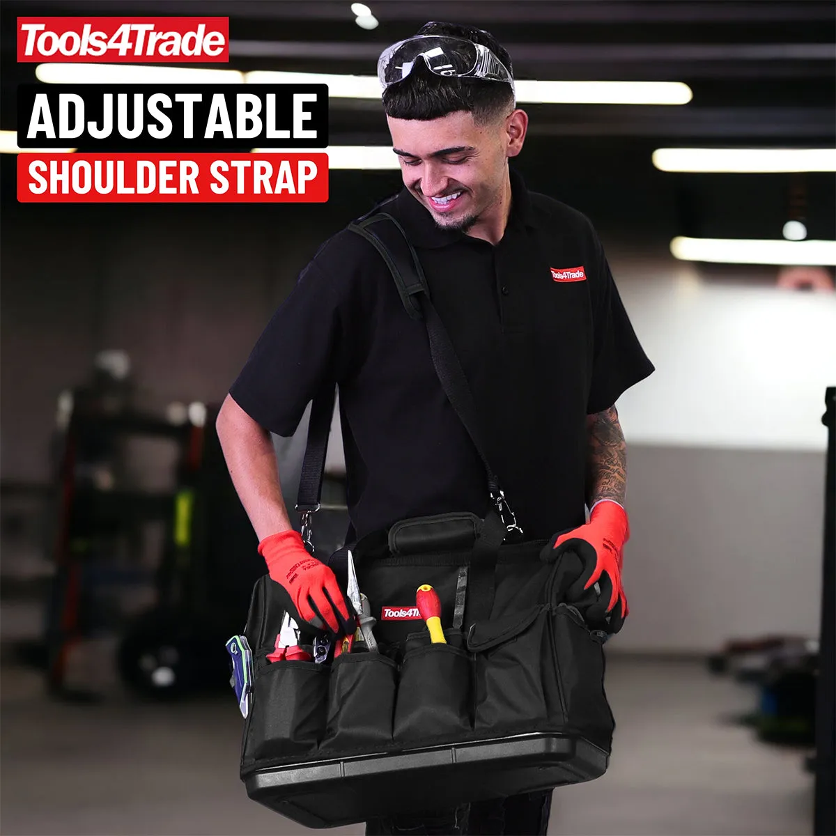 Tools4Trade 18 (45cm) Tool Bag with Multi-Pockets & Hard Base - Black