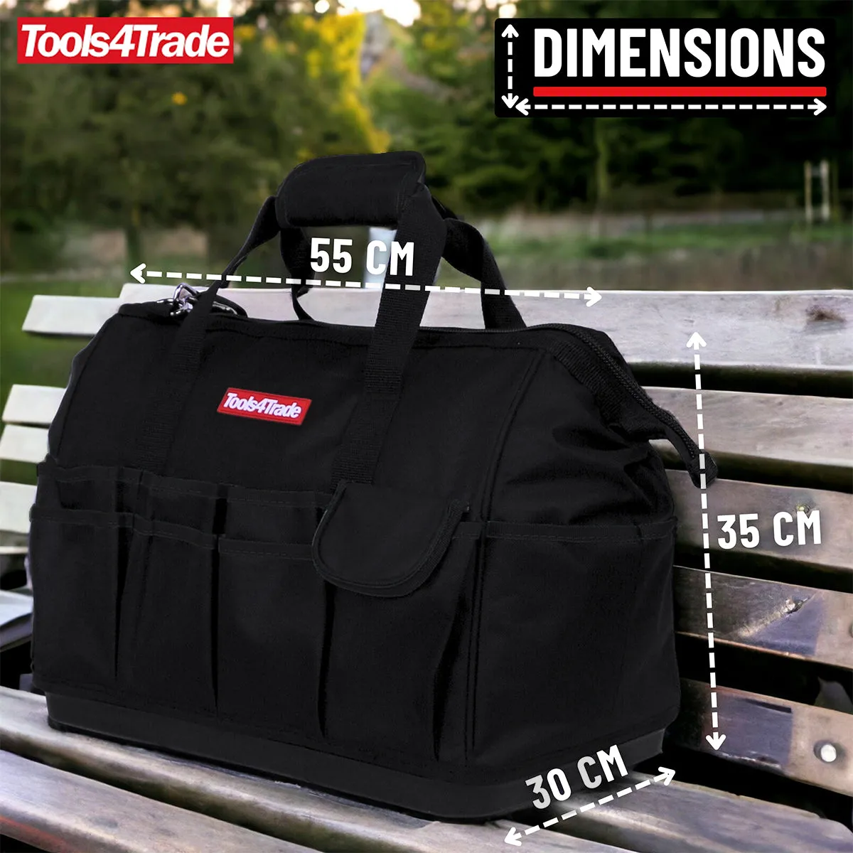 Tools4Trade 18 (45cm) Tool Bag with Multi-Pockets & Hard Base - Black