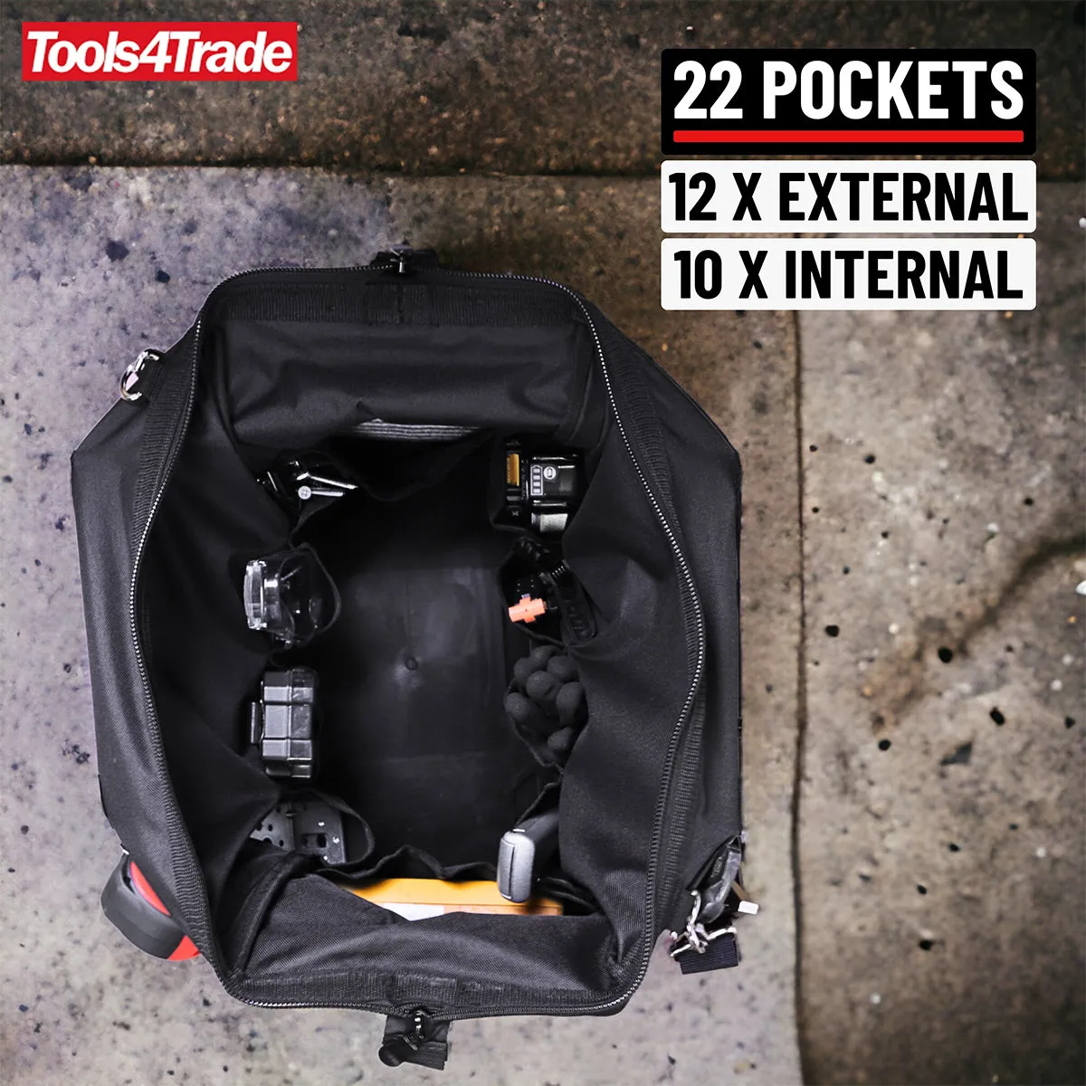 Tools4Trade 18 (45cm) Tool Bag with Multi-Pockets & Hard Base - Black
