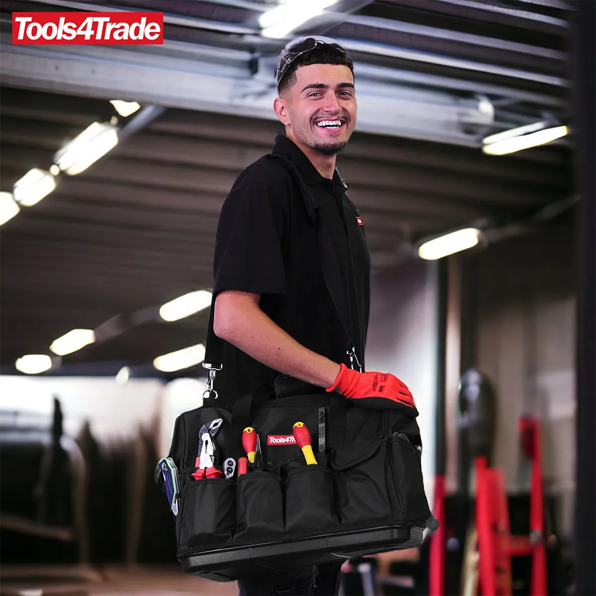 Tools4Trade 18 (45cm) Tool Bag with Multi-Pockets & Hard Base - Black