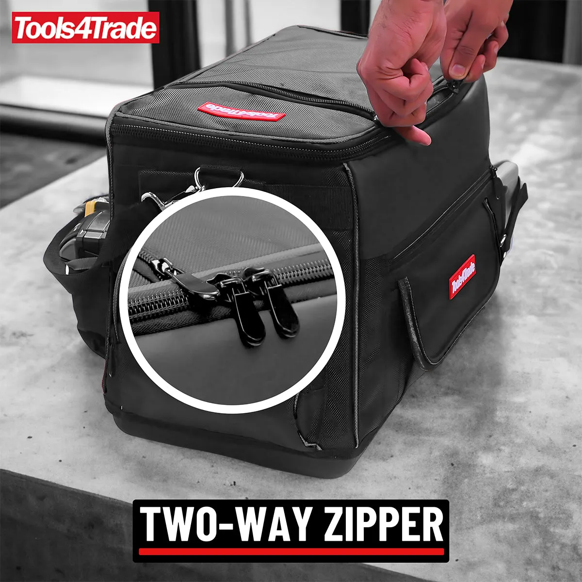 Tools4Trade 20 (50cm) Heavy-Duty Tool Bag with Multi-Pockets & Hard Base - Black