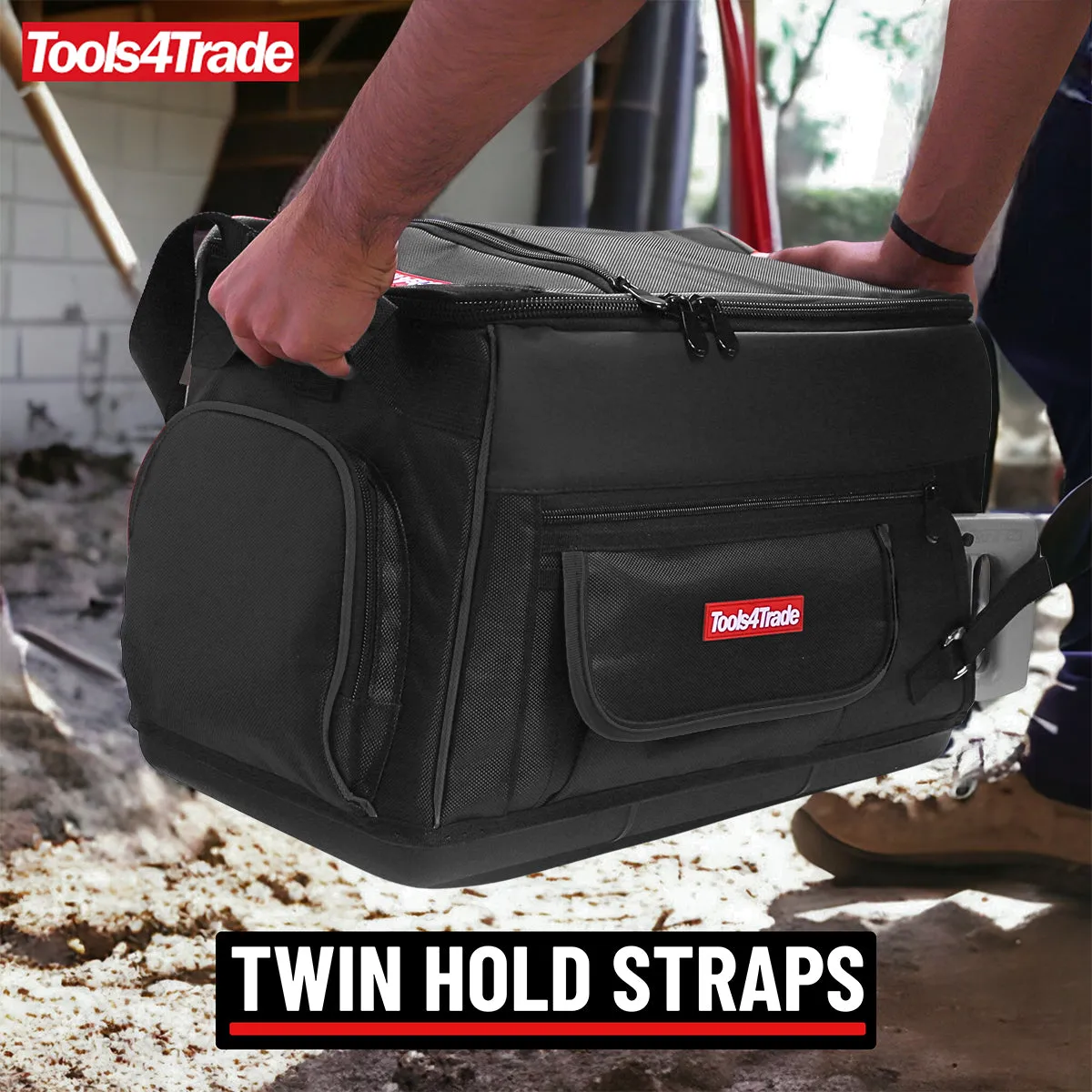 Tools4Trade 20 (50cm) Heavy-Duty Tool Bag with Multi-Pockets & Hard Base - Black