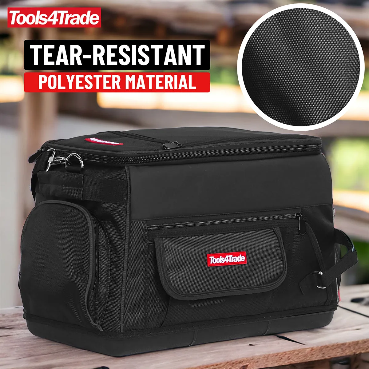 Tools4Trade 20 (50cm) Heavy-Duty Tool Bag with Multi-Pockets & Hard Base - Black