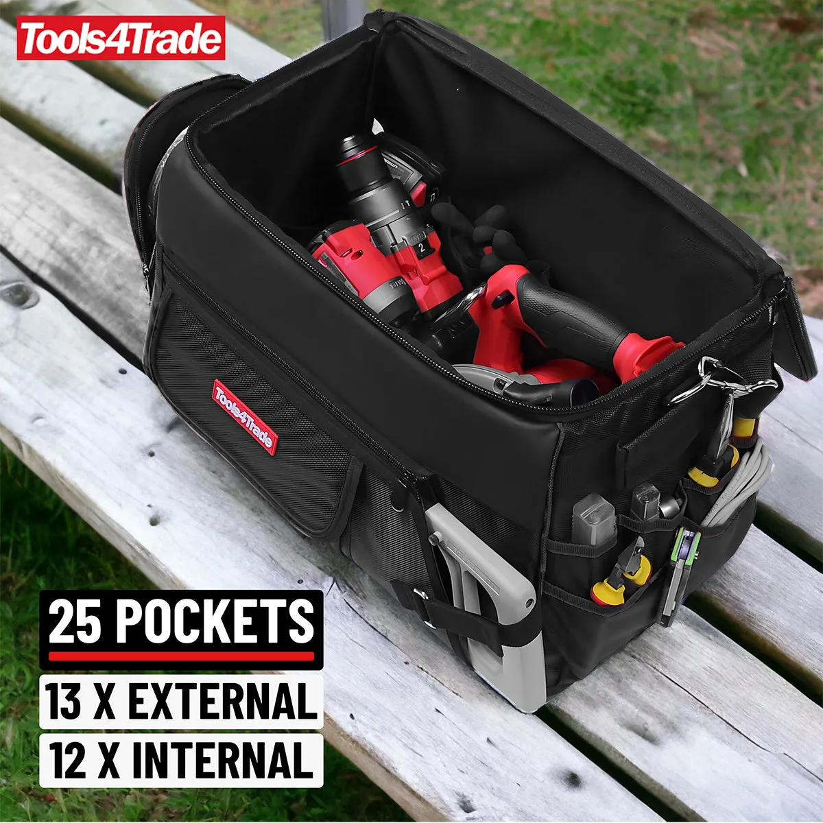 Tools4Trade 20 (50cm) Heavy-Duty Tool Bag with Multi-Pockets & Hard Base - Black