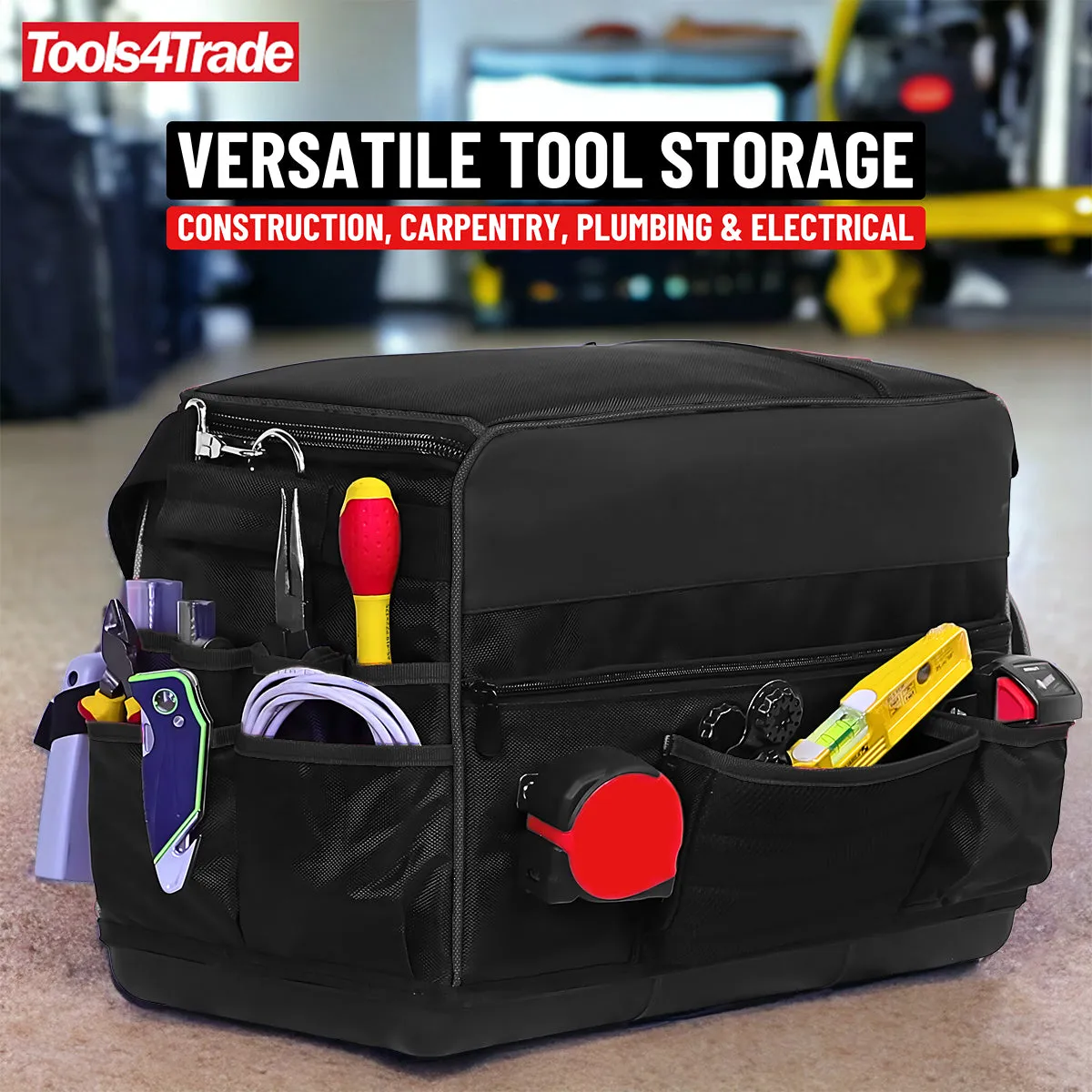 Tools4Trade 20 (50cm) Heavy-Duty Tool Bag with Multi-Pockets & Hard Base - Black