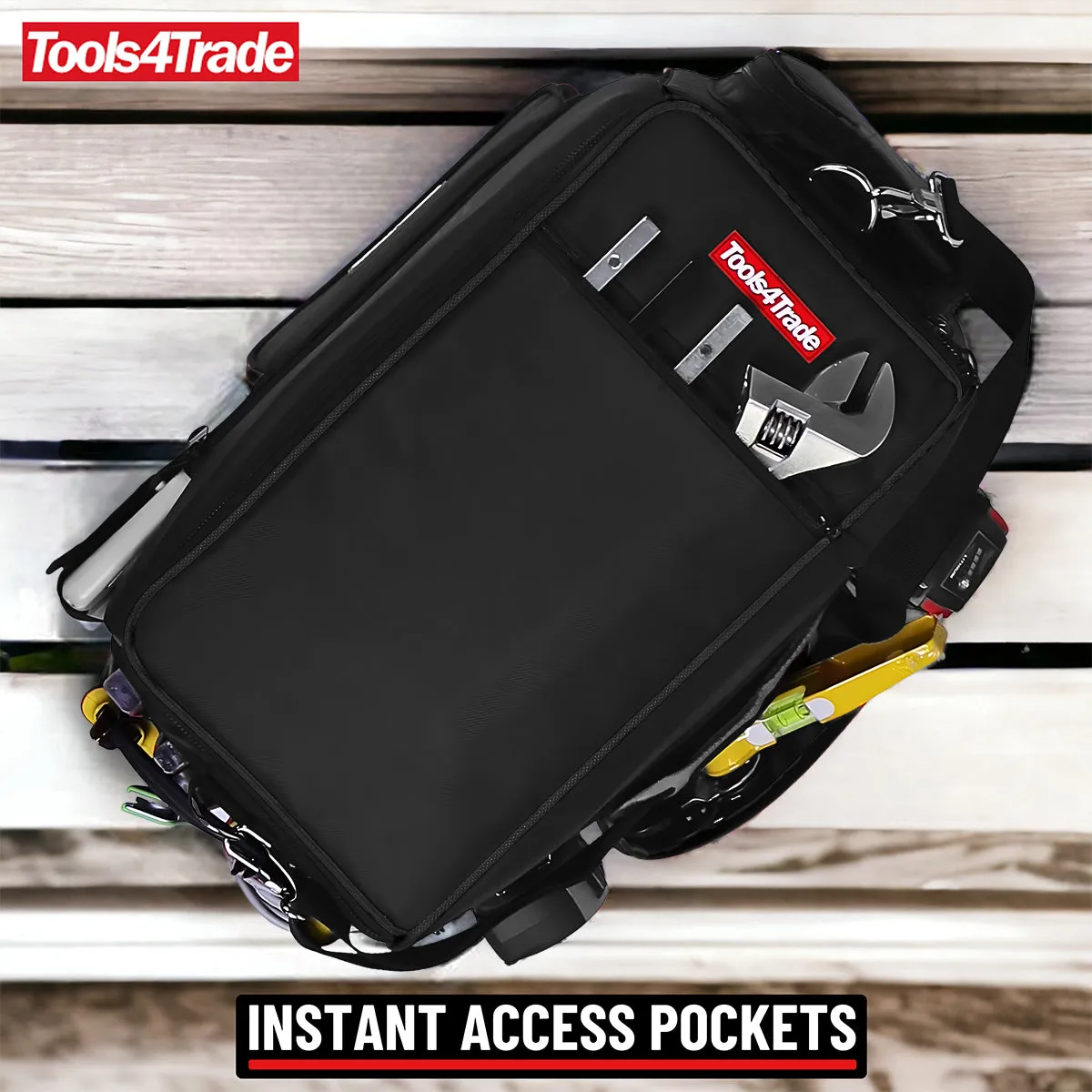 Tools4Trade 20 (50cm) Heavy-Duty Tool Bag with Multi-Pockets & Hard Base - Black