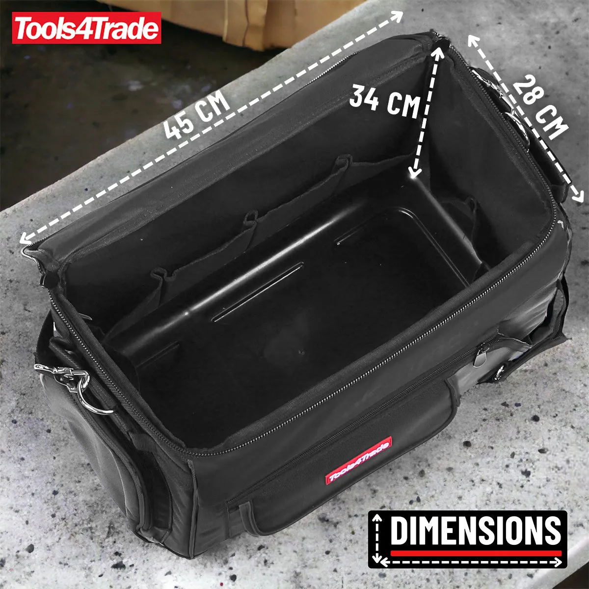 Tools4Trade 20 (50cm) Heavy-Duty Tool Bag with Multi-Pockets & Hard Base - Black