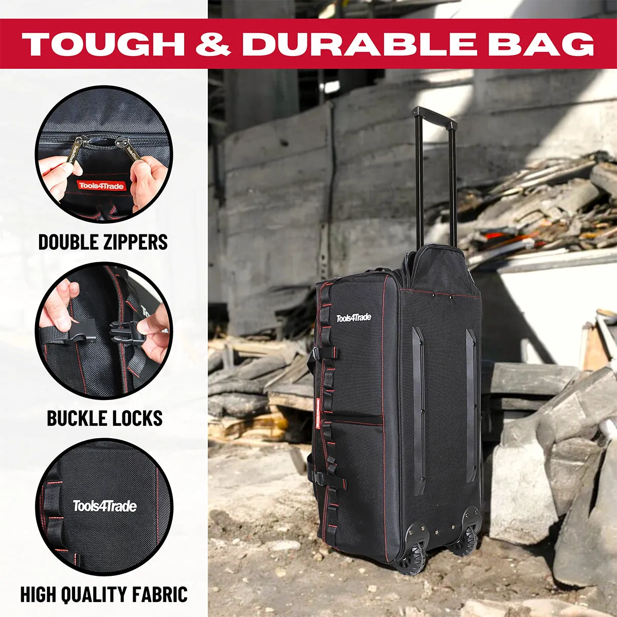 Tools4Trade 26 Heavy Duty Tool Bag with Wheels Black