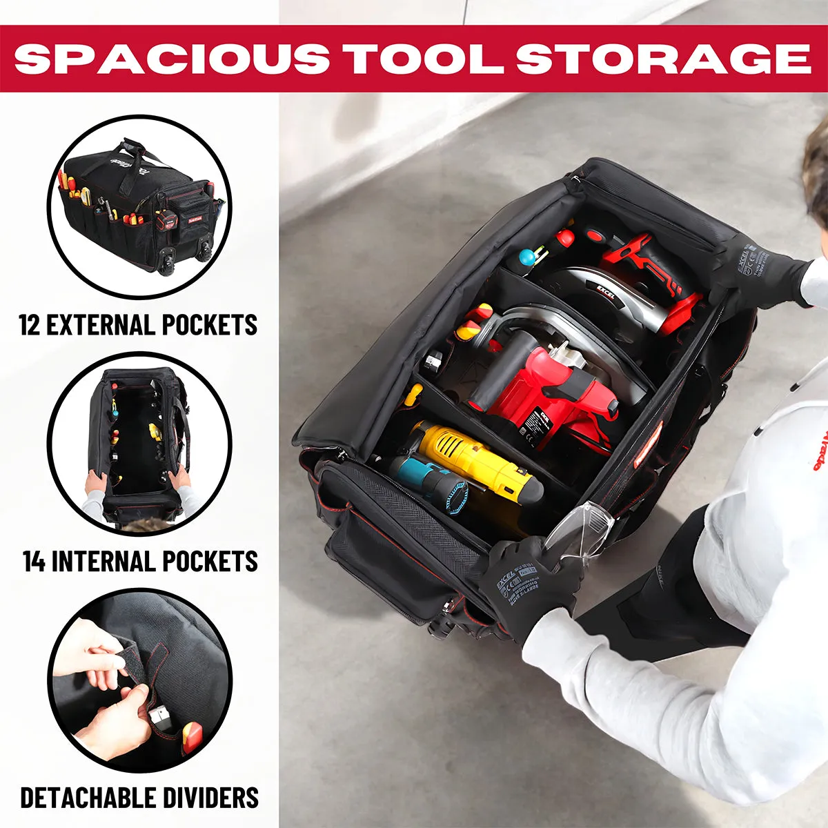 Tools4Trade 26 Heavy Duty Tool Bag with Wheels Black
