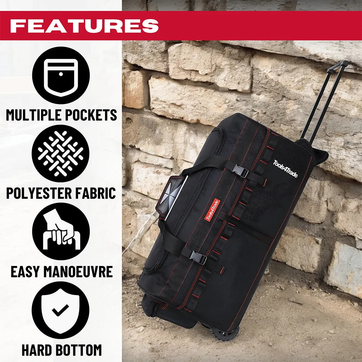 Tools4Trade 26 Heavy Duty Tool Bag with Wheels Black